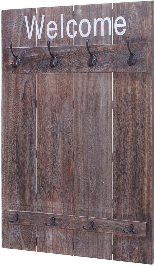 MCW Wandgarderobe -C89 Welcome Garderobe Garderobenpaneel Shabby-Look Vintage 91x60cm ~ braun shabby