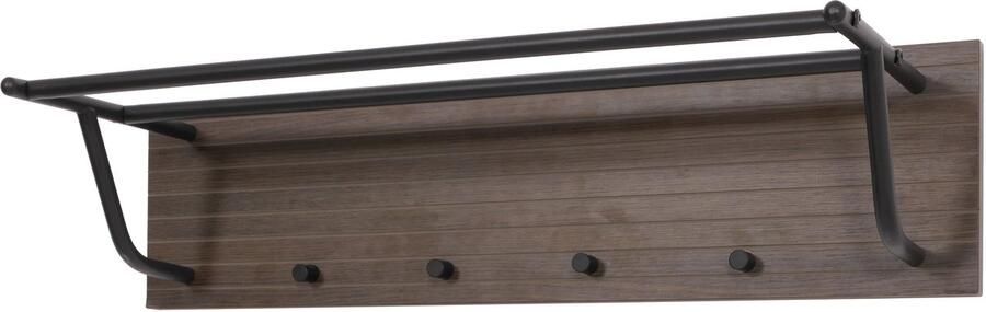 MCW Wandkapstok -N78 2 kledingstangen 4 haken Scandinavische stijl metaal hout melamine MVG 20x80x27cm ~ donkerbruin