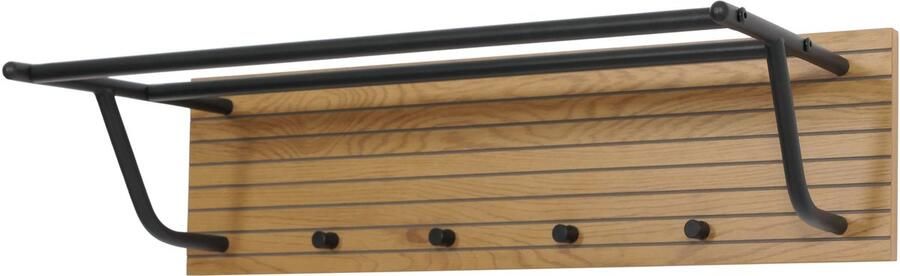 MCW Wandkapstok -N78 2 kledingstangen 4 haken Scandinavische stijl metaal hout melamine MVG 20x80x27cm ~ naturel