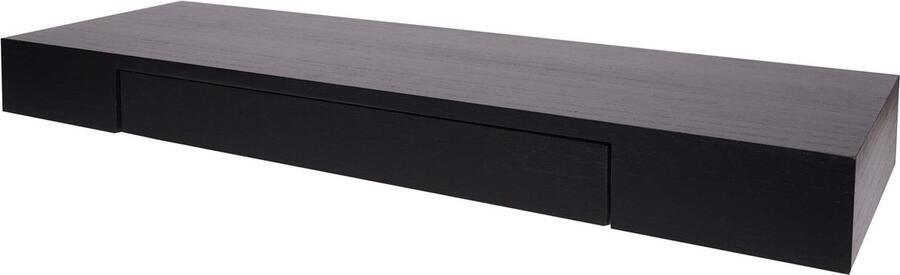 MCW Wandplank – Hangende Plank met Lade – Massief Palownia Hout – 80x25cm – Zwevend Design – Industrieel & Modern – Zwart