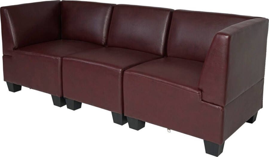 MCW Modulaire 3-zitsbank Couch Lyon kunstleer ~ roodbruin hoge armleuningen