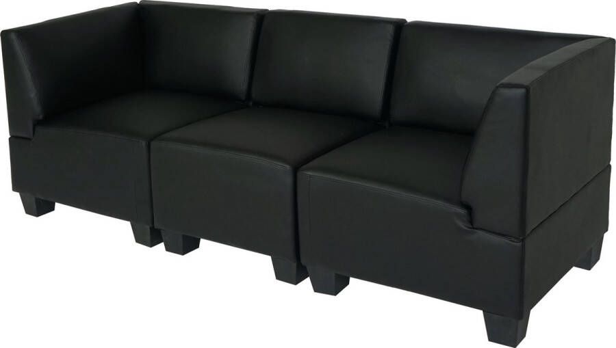 MCW Modulaire 3-zitsbank Couch Lyon kunstleer ~ zwart hoge armleuningen