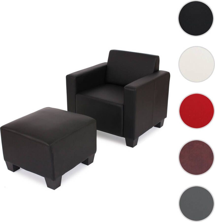 MCW Modulaire fauteuil loungestoel met voetenbank Lyon kunstleer ~ zwart