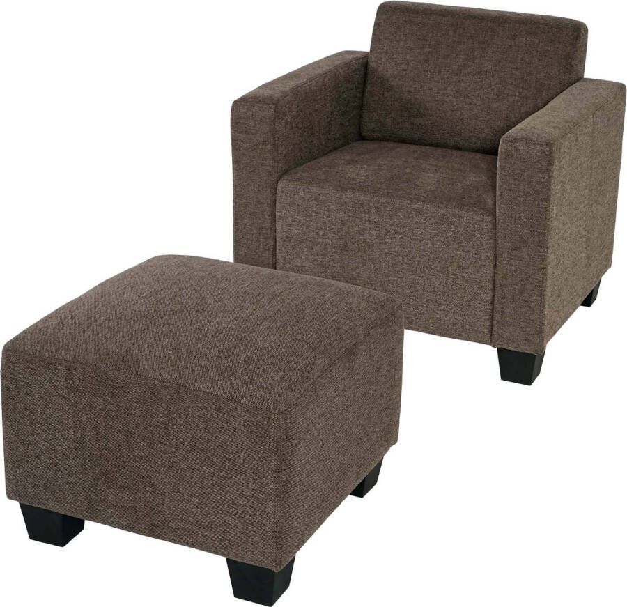 MCW Modulaire fauteuil loungestoel met voetenbank Lyon stof textiel ~ bruin