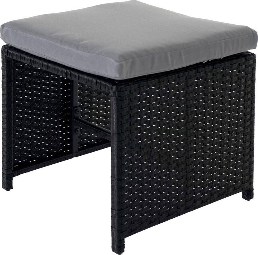 MCW Poly-rattan kruk -K35 tuinkruk zitkruk ~ zwart kussen lichtgrijs