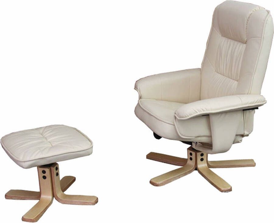 MCW Relax fauteuil M56 TV fauteuil TV fauteuil met hocker voetenbankje kunstleer eucalyptushout ~ crème