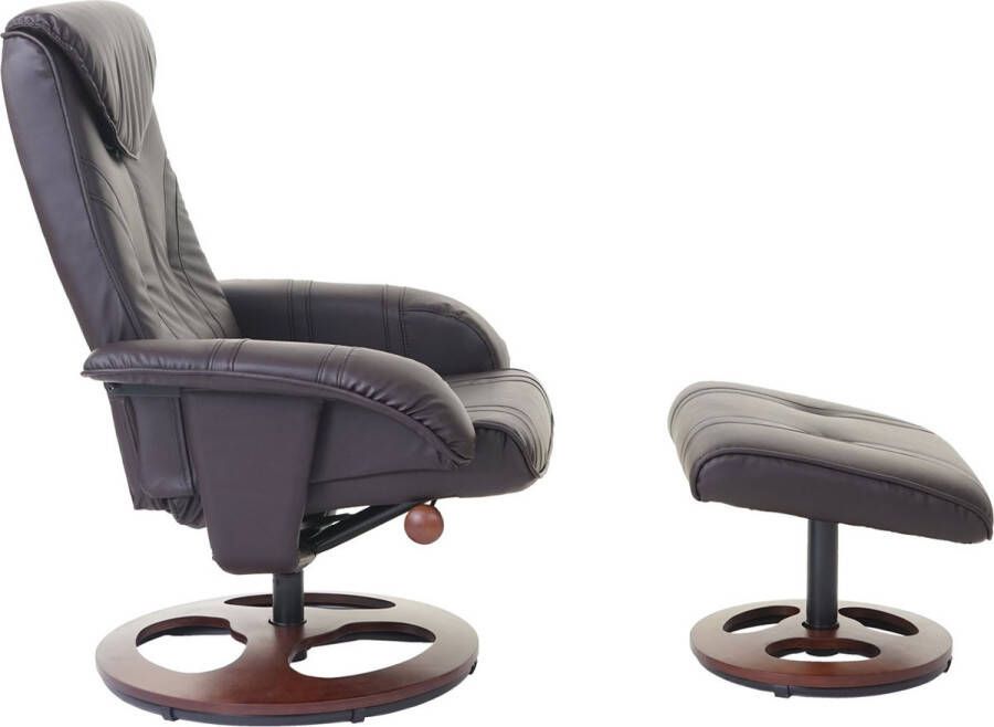 MCW Relaxfauteuil -C46 TV-fauteuil met kruk kunstleer ~ bruin