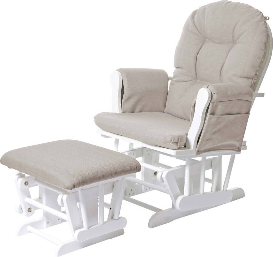 MCW Relaxfauteuil -C76 schommelstoel met kruk ~ stof textiel crème frame wit - Foto 1