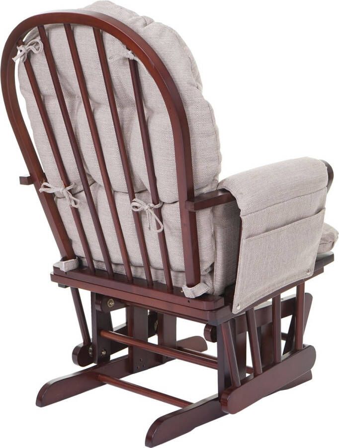 MCW Relaxfauteuil -C76 schommelstoel met kruk ~ stof textiel crèmegrijs frame bruin