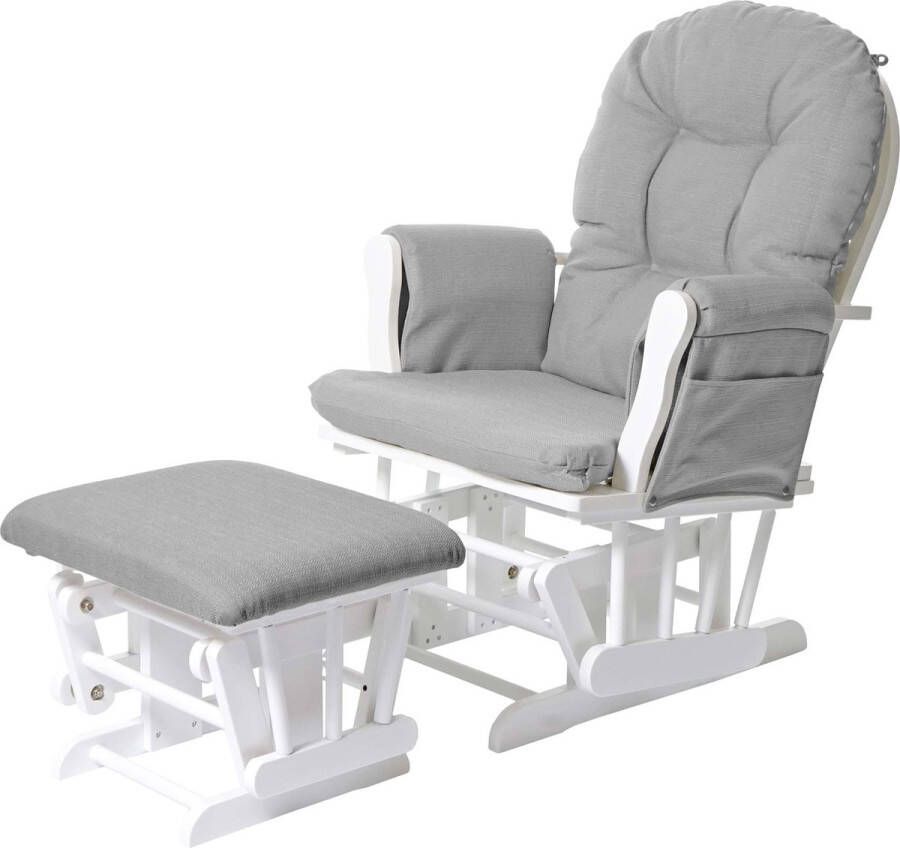 MCW Relaxfauteuil -C76 schommelstoel met hocker ~ stof textiel lichtgrijs frame wit