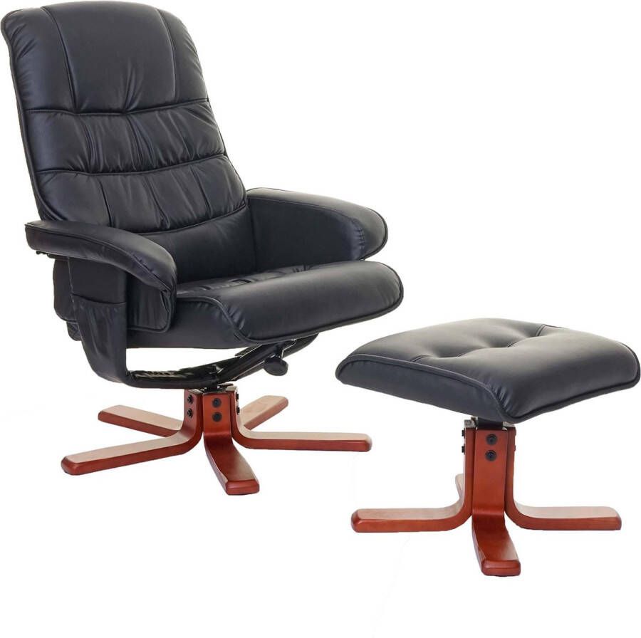 MCW Relax fauteuil -E30 relax TV fauteuil met kruk ~ kunstleer zwart
