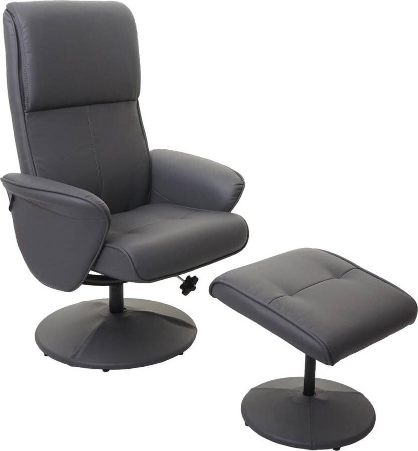 MCW Relaxfauteuil Helsinki TV relaxfauteuil TV fauteuil met kruk ~ kunstleer mat grijs