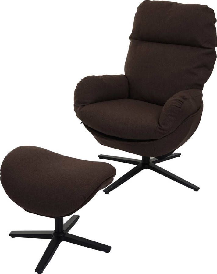 MCW Relaxfauteuil + hocker -L12 TV-fauteuil schommelstoel draaifunctie metaal stof textiel ~ bruin