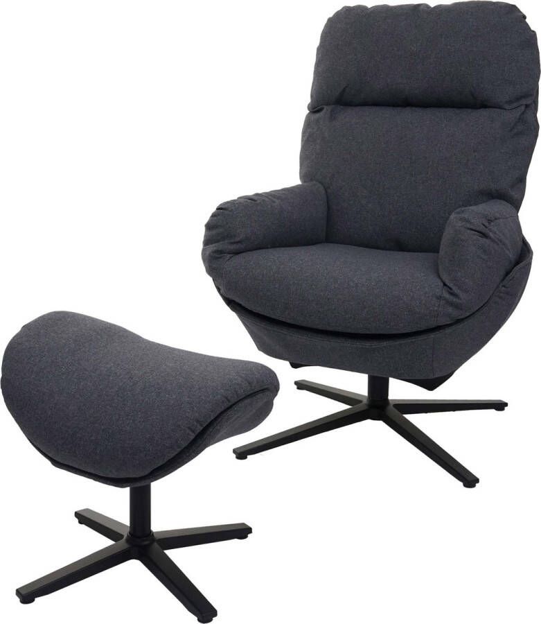 MCW Relaxfauteuil + hocker -L12 TV-fauteuil schommelstoel draaifunctie metaal stof textiel ~ donkergrijs