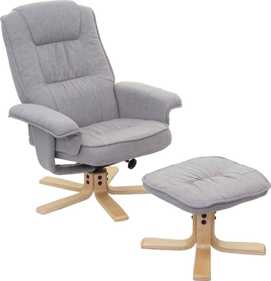 MCW M56 relaxfauteuil TV-fauteuil met hocker stof textiel MVG-gecertificeerd ~ lichtgrijs