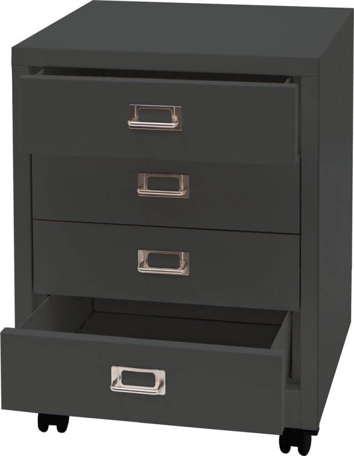 MCW Verrijdbare ladekast -L49 stalen ladekast archiefkast metaal 55x40x41cm 4 laden ~ donkergrijs