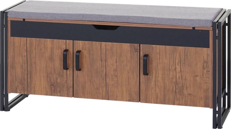 MCW Schoenenkast met zitting -A27 ladekast bank met kussens 53x110x30cm 3D structuur metaal ~ wild eiken look