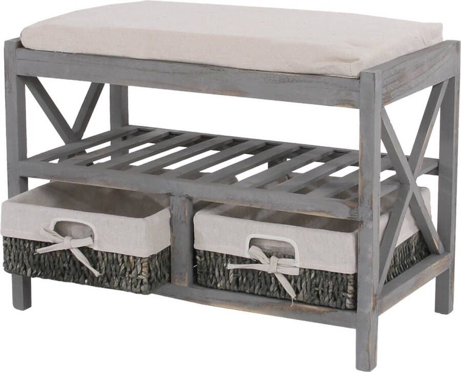 MCW Schoenenrek -C48 bank schoenenrek shabby look vintage 45x65x34cm ~ grijs