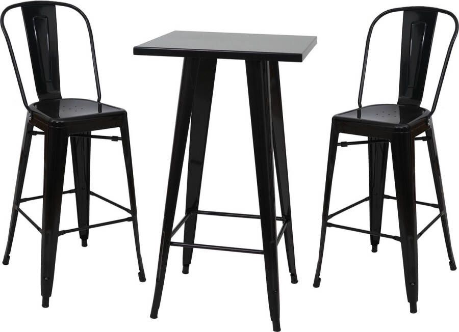 MCW Set bartafel + 2x barkrukken -A73 barstoel bartafel metalen industrieel ontwerp ~ zwart