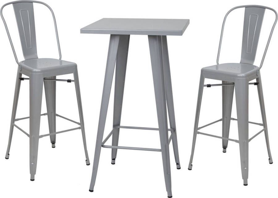 MCW Set bartafel + 2x barkrukken -A73 barstoel bartafel metalen industrieel ontwerp ~ grijs