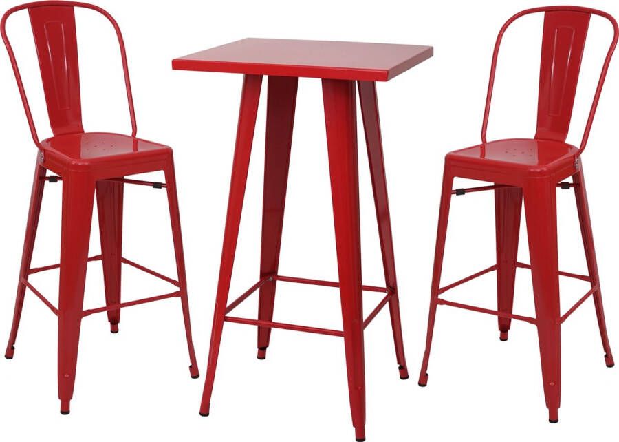 MCW Set bartafel + 2x barkrukken -A73 barstoel bartafel metalen industrieel ontwerp ~ rood
