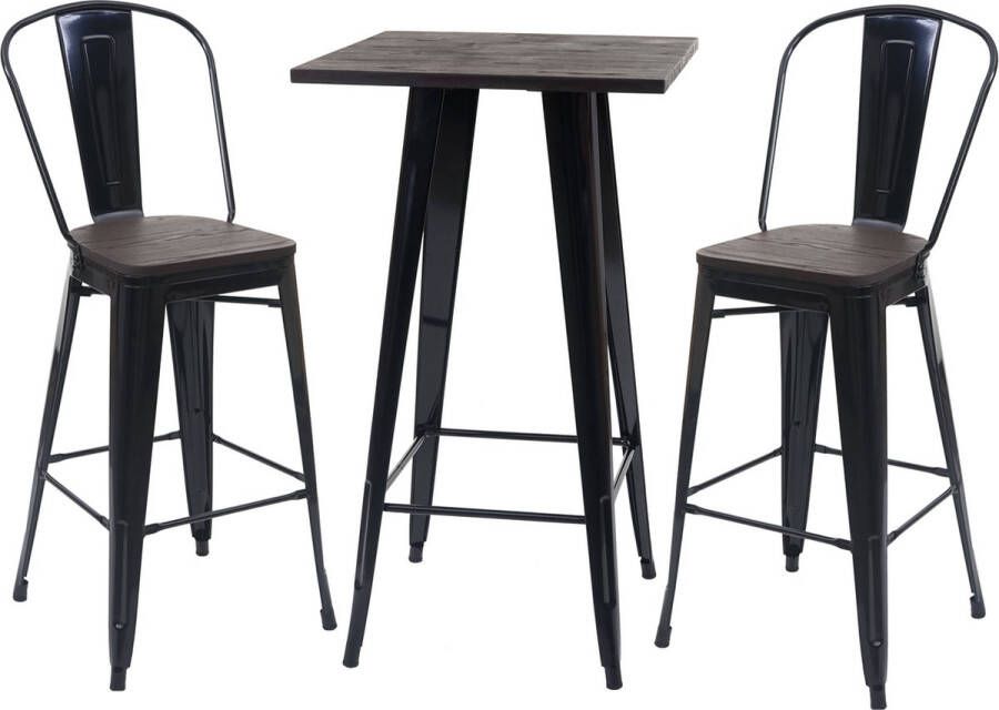 MCW Set bartafel + 2x barkrukken -A73 incl. houten tafelblad barstoel bartafel metalen industrieel ontwerp ~ zwart