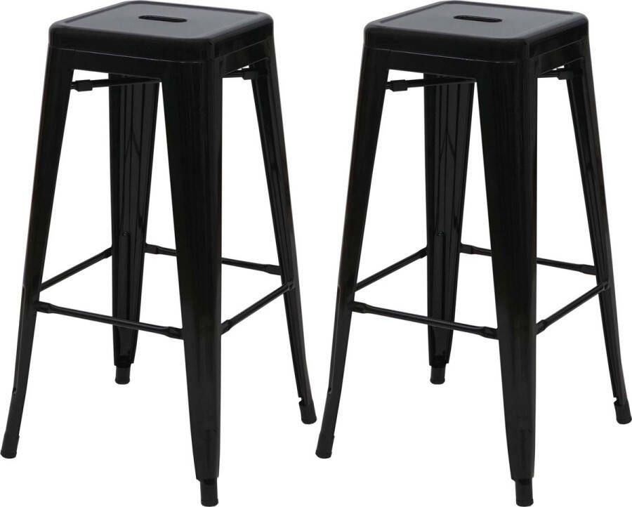 MCW Set van 2 barkrukken -A73 barkruk tegenkruk metalen industrieel ontwerp stapelbaar ~ zwart