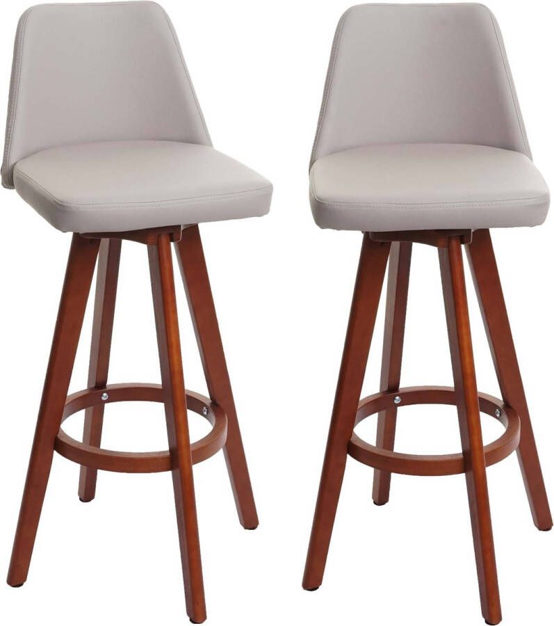 MCW Set van 2 barkrukken -C43 barkruk counter stool hout imitatieleer draaibaar MVG-gecertificeerd ~ taupe