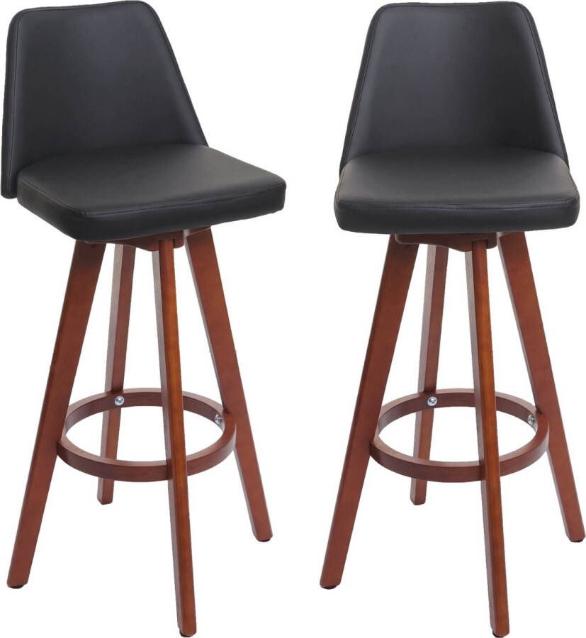 MCW Set van 2 barkrukken -C43 barkruk counter stool hout imitatieleer draaibaar MVG-gecertificeerd ~ zwart