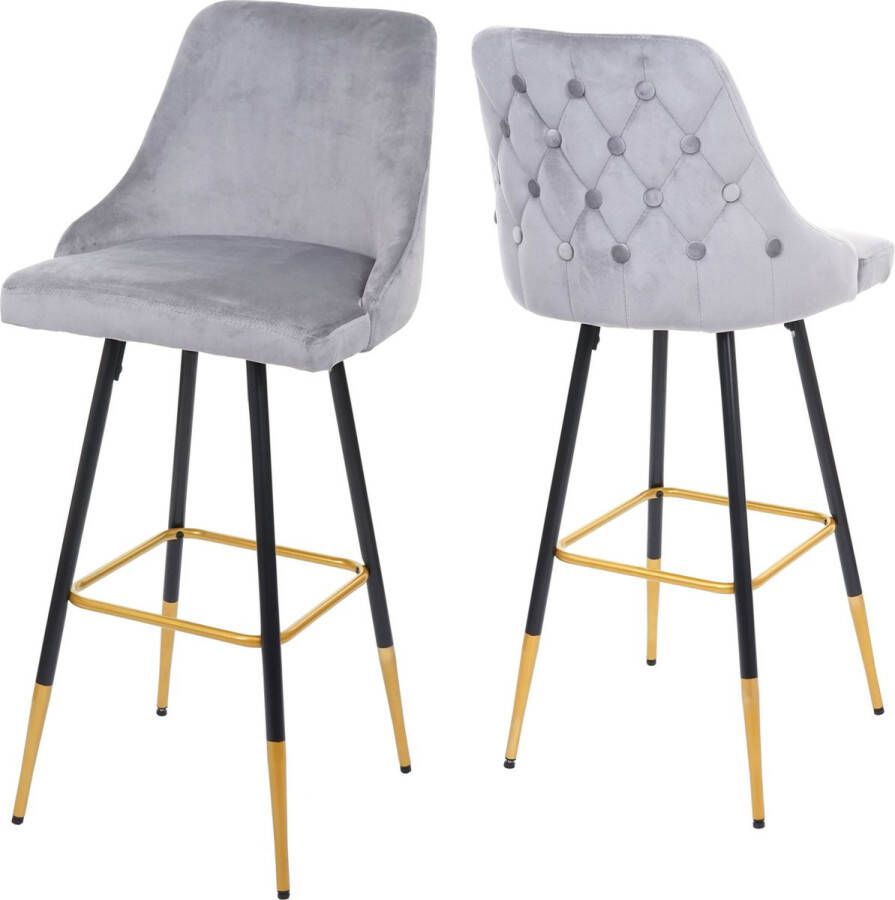 MCW Set van 2 barkrukken -E70 barkruk tegenkruk retro design fluwelen gouden stokjes pootjes ~ grijs