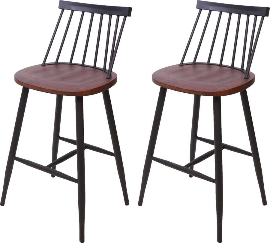MCW Set van 2 barkrukken -G69 barkruk barstoel massief hout retro design metalen voetsteun gastronomie ~ vintage bruin
