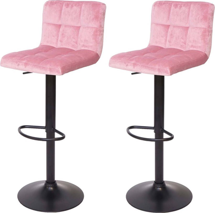 MCW Set van 2 barkrukken -G87 barkruk barstoel in hoogte verstelbaar ~ fluweel roze onderstel zwart