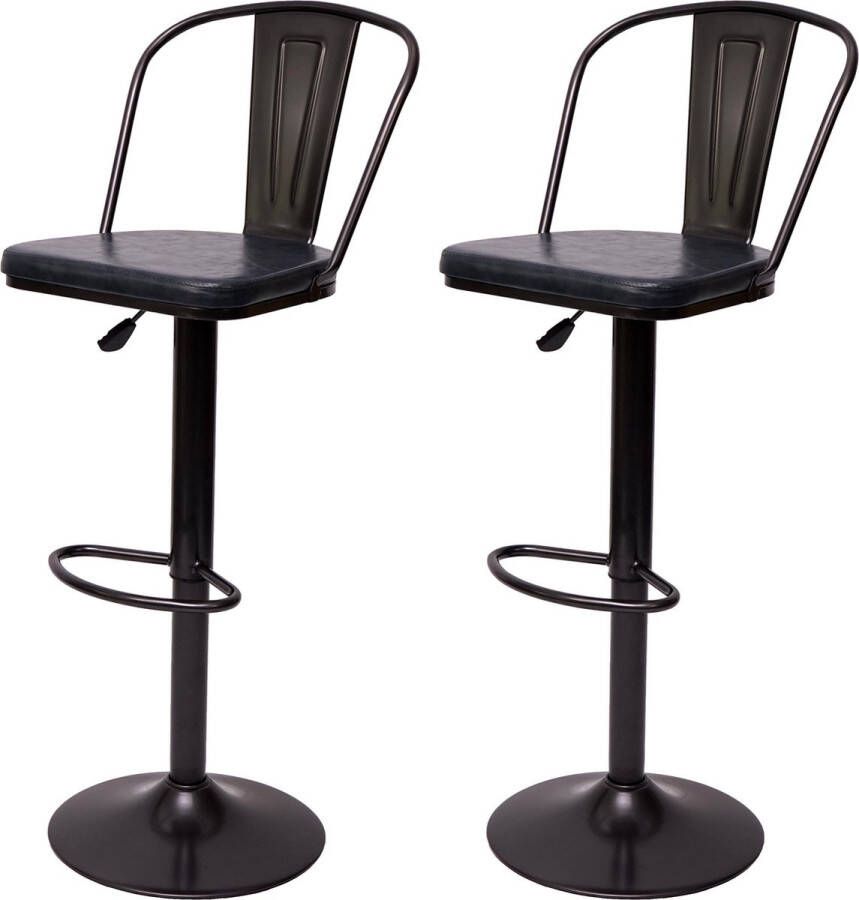 MCW Set van 2 barkrukken -H10a barkruk barstoel in hoogte verstelbaar draaibaar industrieel kunstleder metaal ~ vintage grijs