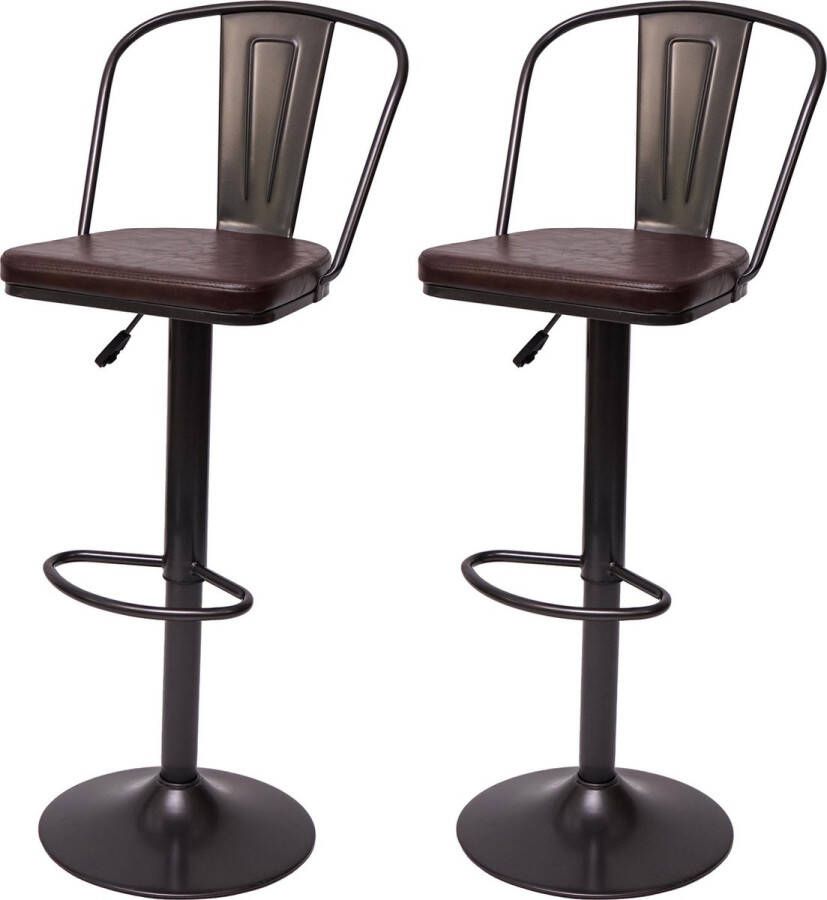MCW Set van 2 barkrukken -H10a barkruk barstoel in hoogte verstelbaar draaibaar industrieel kunstleder metaal ~ vintage bruin