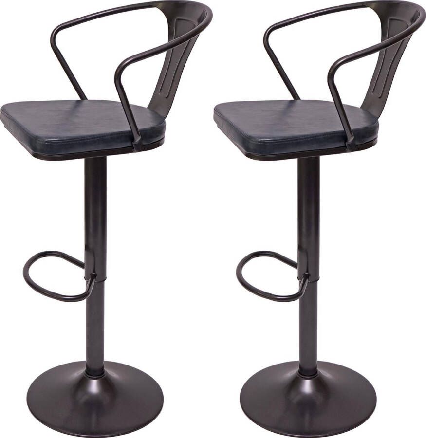 MCW Set van 2 barkrukken -H10b in hoogte verstelbaar armleuning barkruk barstoel industrieel draaibaar ~ vintage zwart-grijs