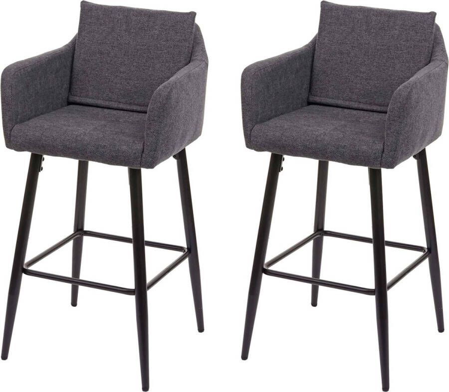 MCW Set van 2 barkrukken -H93 barkruk tegenkruk metalen voetensteun ~ stof textiel donkergrijs