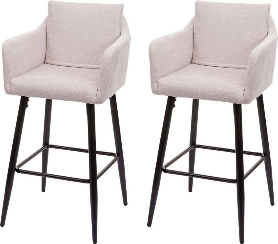 MCW Set van 2 barkrukken -H93 barkruk tegenkruk metalen voetensteun ~ stof textiel crème-beige