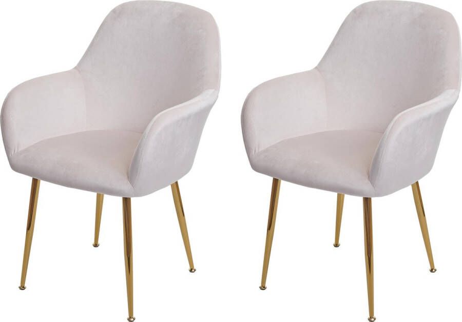MCW Set van 2 eetkamerstoel -F18 stoel keukenstoel retro design ~ fluweel crème-wit gouden poten