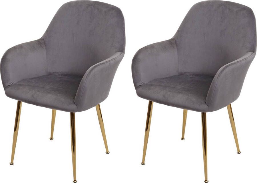 MCW Set van 2 eetkamerstoel -F18 stoel keukenstoel retro design ~ fluweel grijs gouden poten