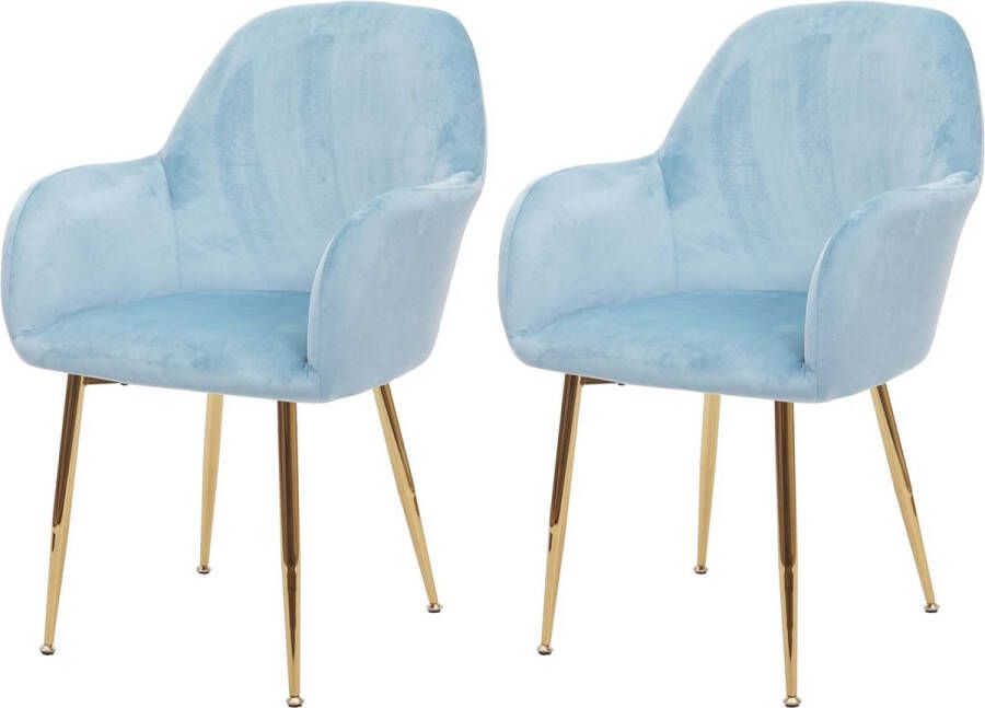 MCW Set van 2 eetkamerstoel -F18 stoel keukenstoel retro design ~ fluweel mint gouden poten