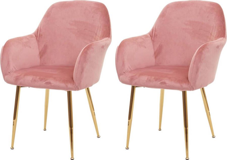 MCW Set van 2 eetkamerstoel -F18 stoel keukenstoel retro design ~ fluweel oud roze gouden poten