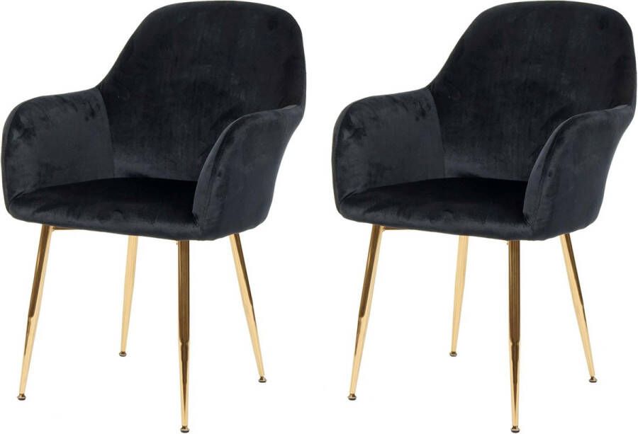 MCW Set van 2 eetkamerstoel -F18 stoel keukenstoel retro design ~ fluweel zwart gouden poten