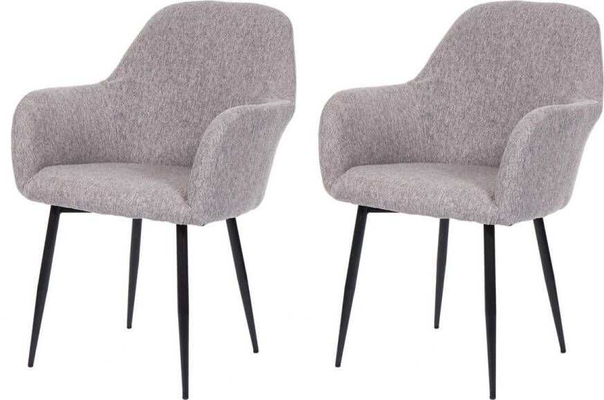 MCW Set van 2 eetkamerstoel -F18 stoel keukenstoel retro design ~ stof textiel grijs zwarte poten