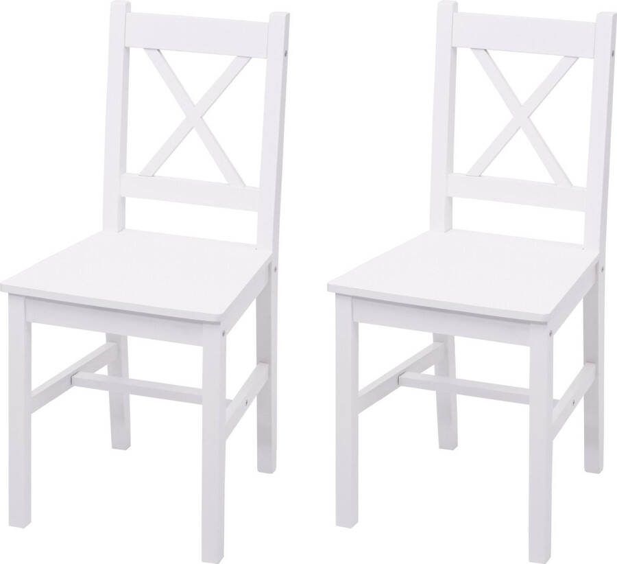 MCW Set van 2 eetkamerstoel -F77 relax keukenstoel stoel massief hout landhuis ~ wit - Foto 1