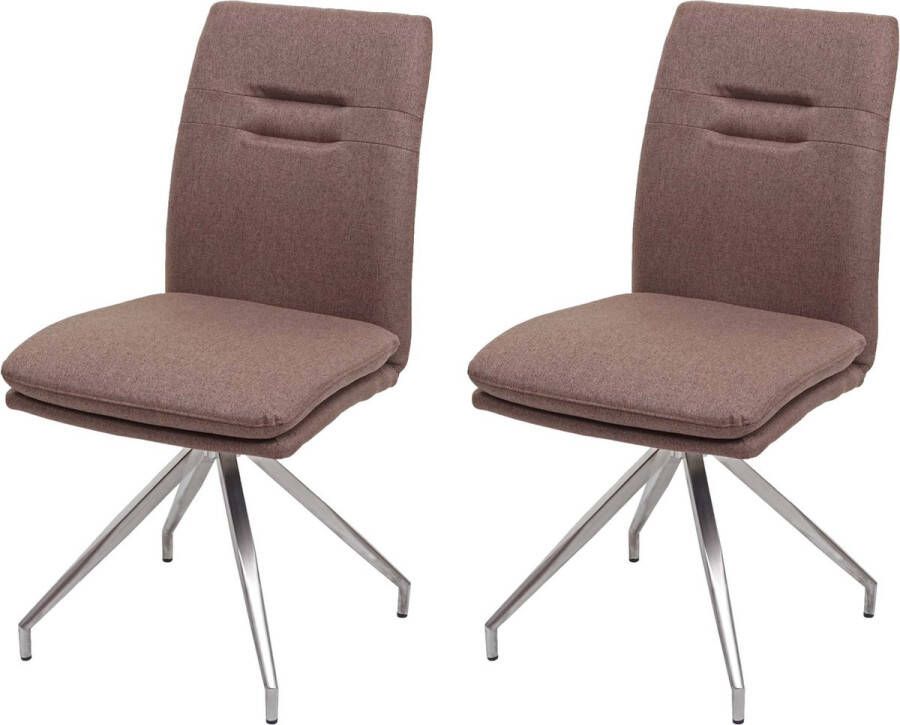 MCW Set van 2 eetkamerstoelen -H70 keukenstoel fauteuil stoel stof textiel geborsteld roestvrij staal ~ bruin