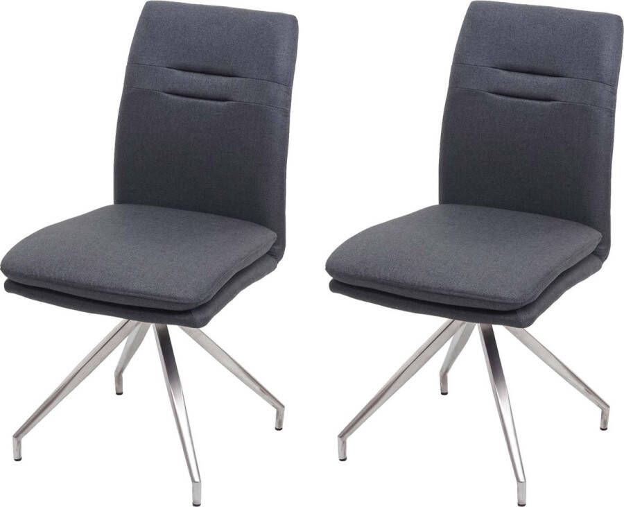 MCW Set van 2 eetkamerstoelen -H70 keukenstoel fauteuil stoel stof textiel geborsteld roestvrij staal ~ donkergrijs