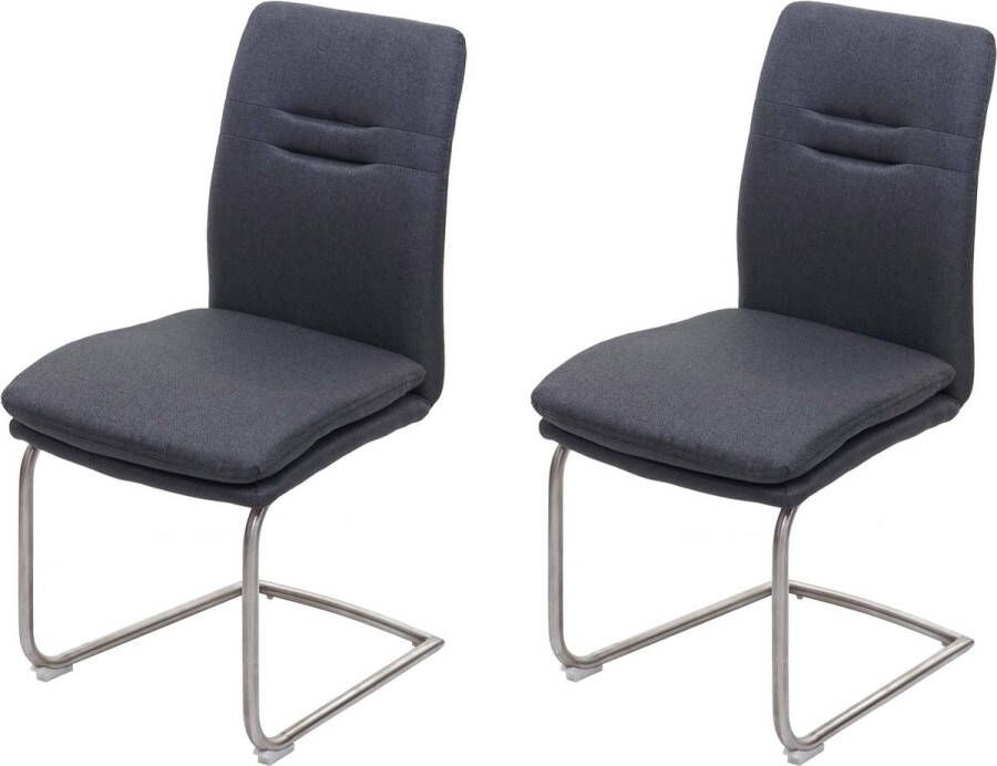 MCW Set van 2 eetkamerstoelen -H70 keukenstoel sledestoel stof textiel geborsteld roestvrij staal ~ donkergrijs