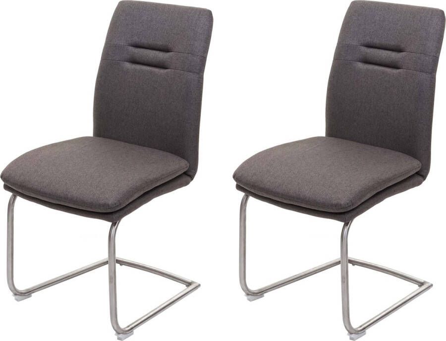 MCW Set van 2 eetkamerstoelen -H70 keukenstoel sledestoel stof textiel geborsteld roestvrij staal ~ grijsbruin