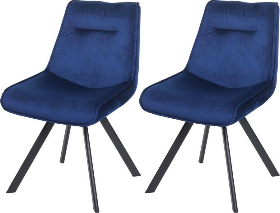 MCW Set van 2 eetkamerstoel -K24 gestoffeerde stoel keukenstoel fauteuil stoel metaal fluweel ~ blauw