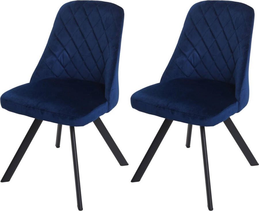 MCW Set van 2 eetkamerstoelen -K25 keukenstoel fauteuil gestoffeerde stoel metaalfluweel ~ blauw